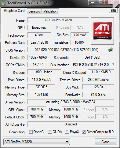 مشخصات کارت گرافیک ATI Broadway FirePro M7820